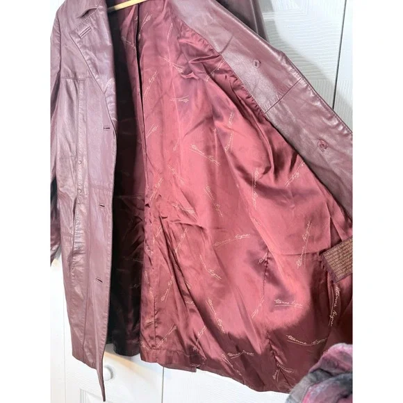 Vintage Etienne Aigner Oxblood Red Leather Short Trench Coat Sz M? - Picture 11 of 16